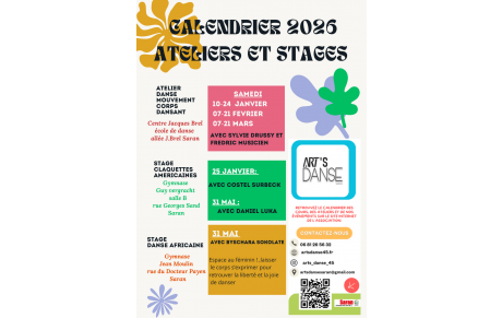 Calendrier 2026 ateliers et stages